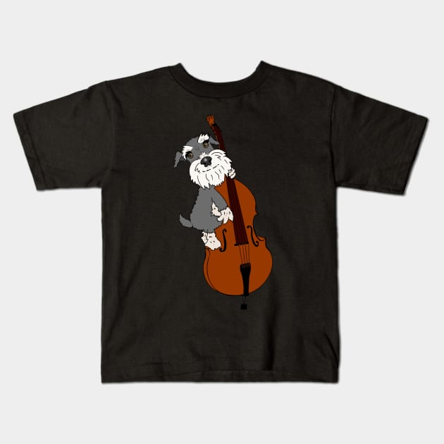 Miniature Schnauzer Funny Dog Playing Double Bass Kids T-Shirt by NattyDesigns